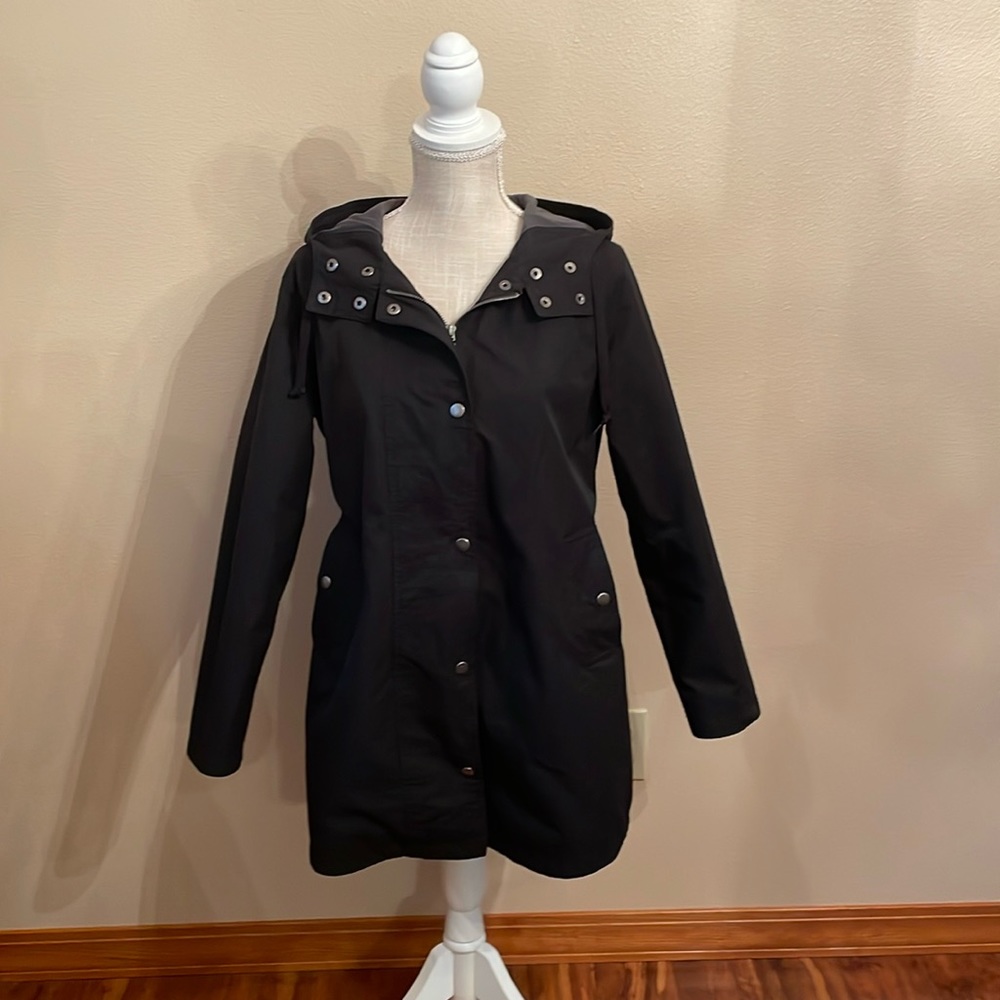 Style & Co Black Womens Hooded Anorak Rain Jacket, size small